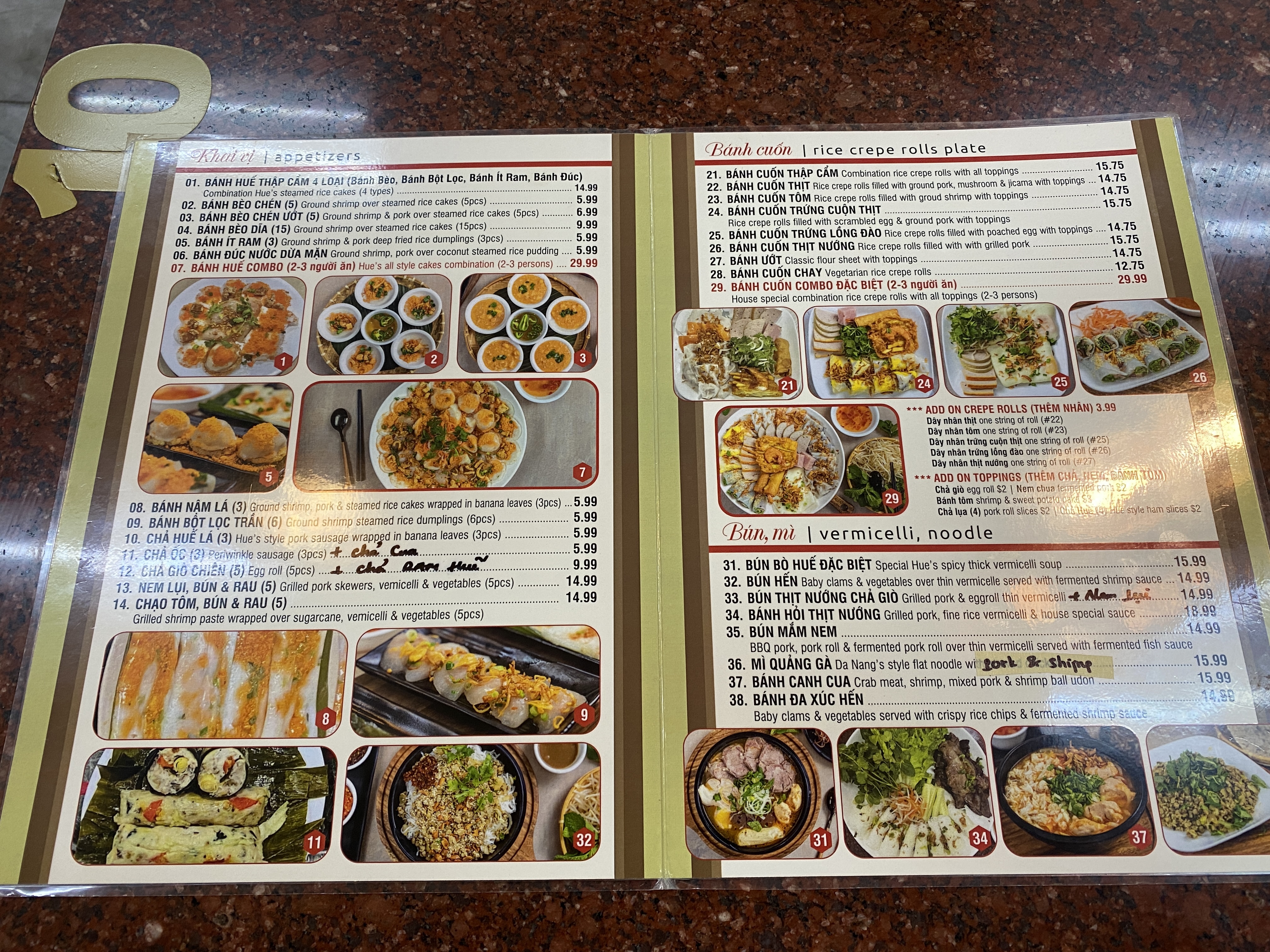 Vietnam Menu